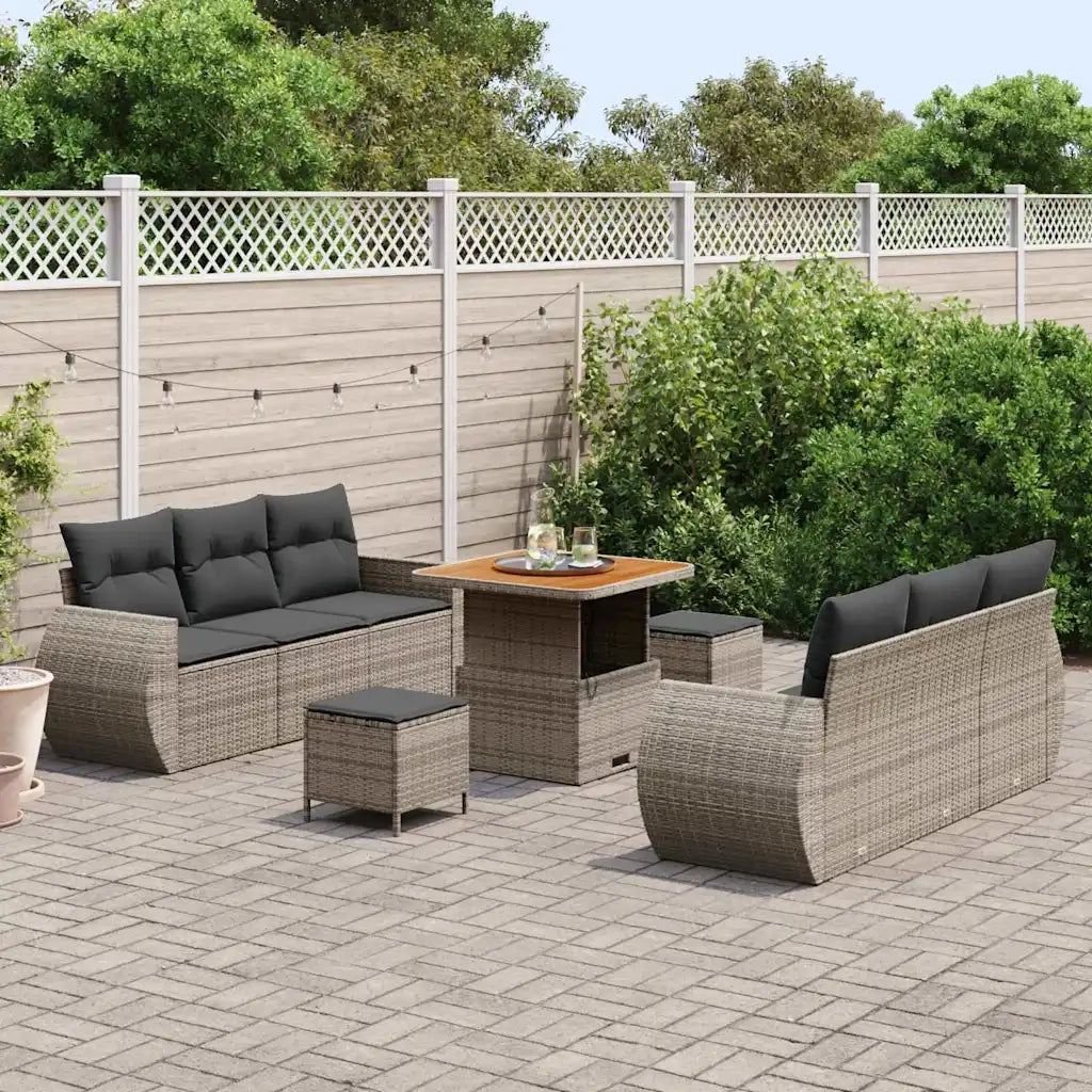 Set Divano da Giardino con cuscino 9 pcs Grigio polyrattan 3363778