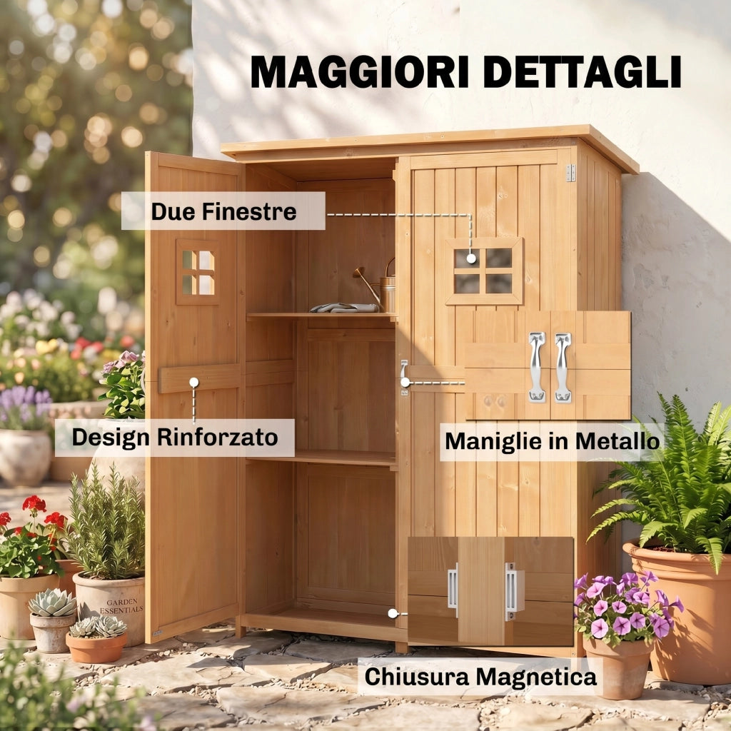 Casetta da Giardino in Legno con Porta Doppia e Finestre ¨C Minimal ¨C 127.5x50x164cm