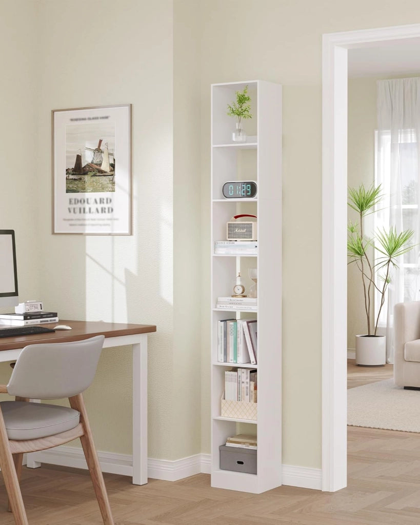 Libreria a 7 Ripiani, Scaffale Libreria, 24 x 30 x 214 cm, per Soggiorno Studio Ufficio Camera da Letto, Bianco BC79703X