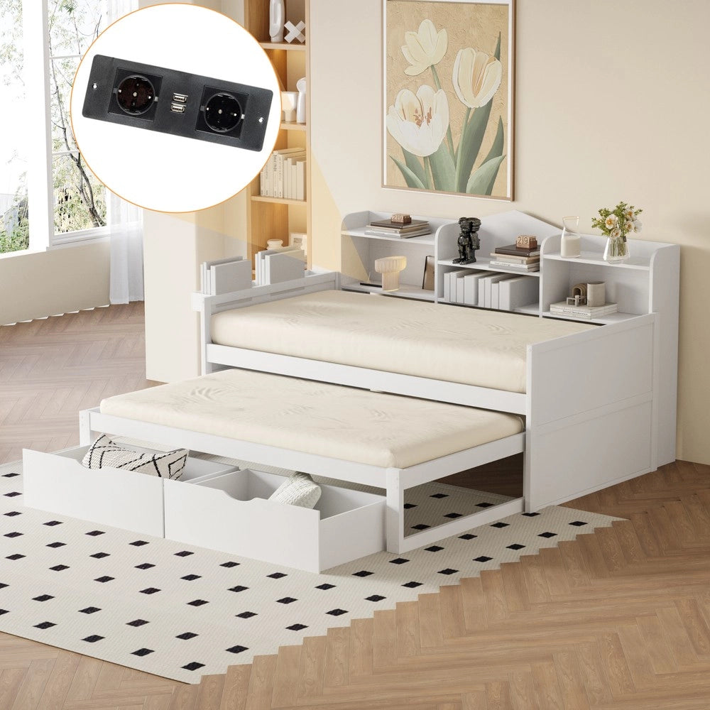 Divano letto singolo con cassetti ¨C Minimal ¨C bianco, legno, 90x200
