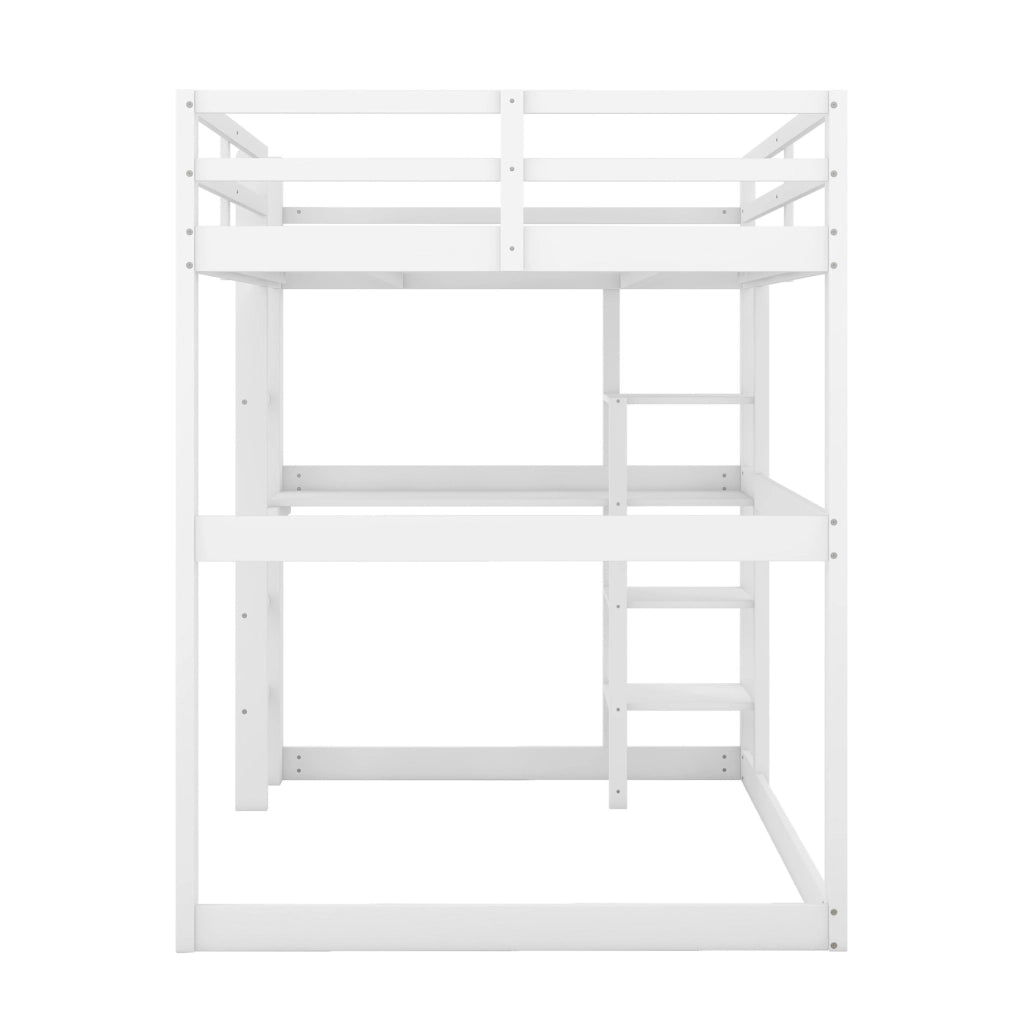 Letto a soppalco 140x200 cm con scrivania e 4 vani portaoggetti in pino bianco antico