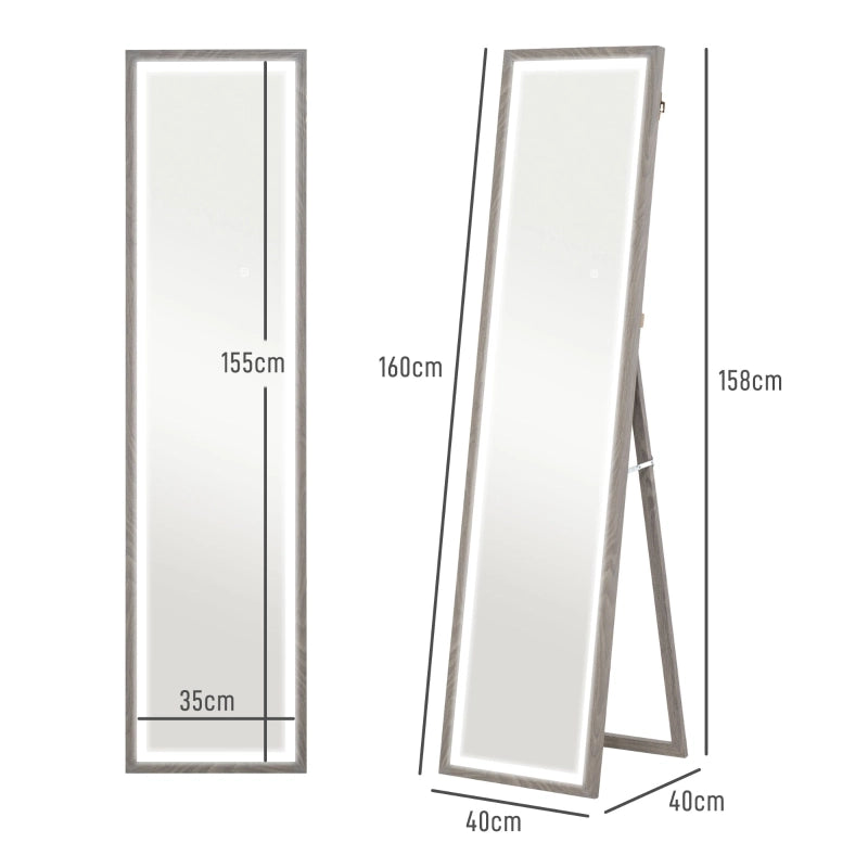 Specchio a figura intera 40 x 160 cm, specchio da terra con luci LED, 3 colori di luce, specchio da parete con comando touch, specchio da terra per