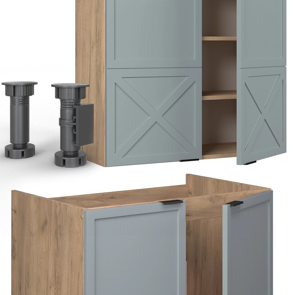 Cucina componibile Fame-Line Blu-grigio chiaro/Rovere dorato 235 cm, PL Antracite Vicco