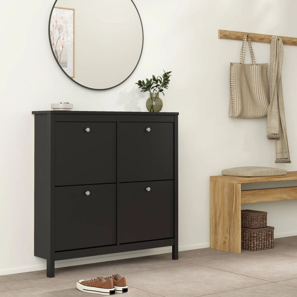 Scarpiera Actinidia, Mobile portascarpe, Armadio da ingresso multiuso, Mobiletto per calzature, 103x25 h103 cm, Nero