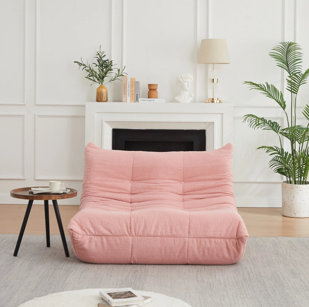 Poltrona lounge a pavimento in ciniglia teddy rosa