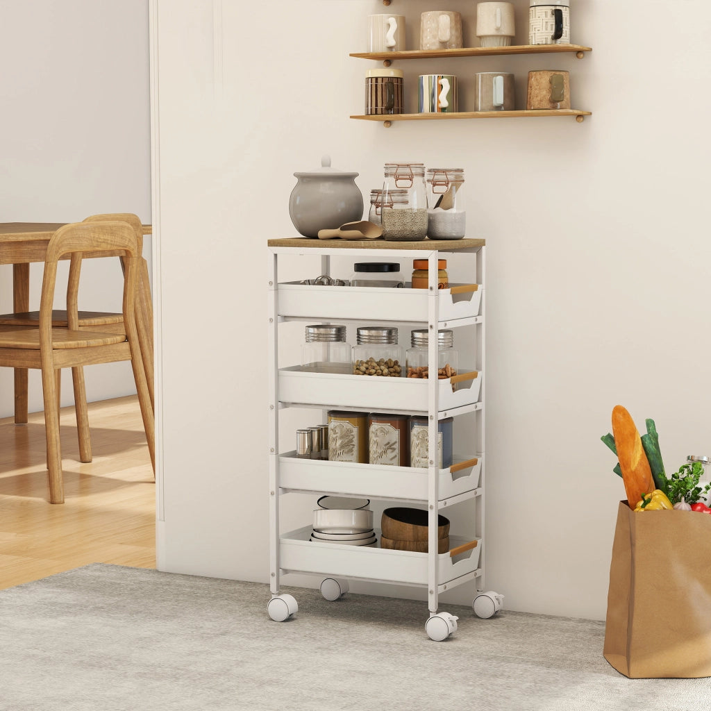 Carrello da cucina con 4 cassetti ¨C zephmum ¨C Bianco, effetto legno, 60x40x90 cm