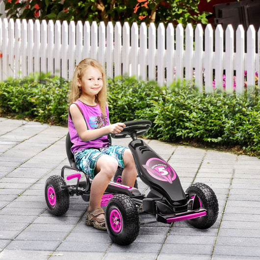 Go Kart a Pedali per Bambini 5-12 Anni 121x58x61 cm in Metallo e PP Rosa e Nero