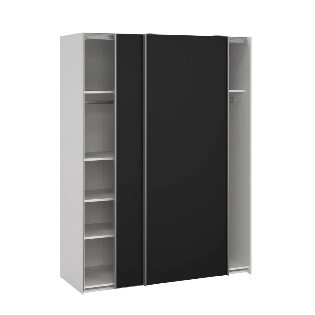 Guardaroba 2 ante Maurice, Mobile camera da letto, Cabina armadio portabiti, Armadio appendiabiti, 150x61 h200 cm, Bianco e Nero