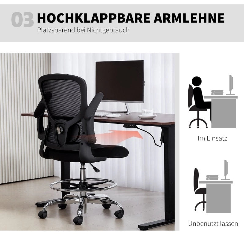 Sedia da disegno ergonomica nera con supporto lombare 4D