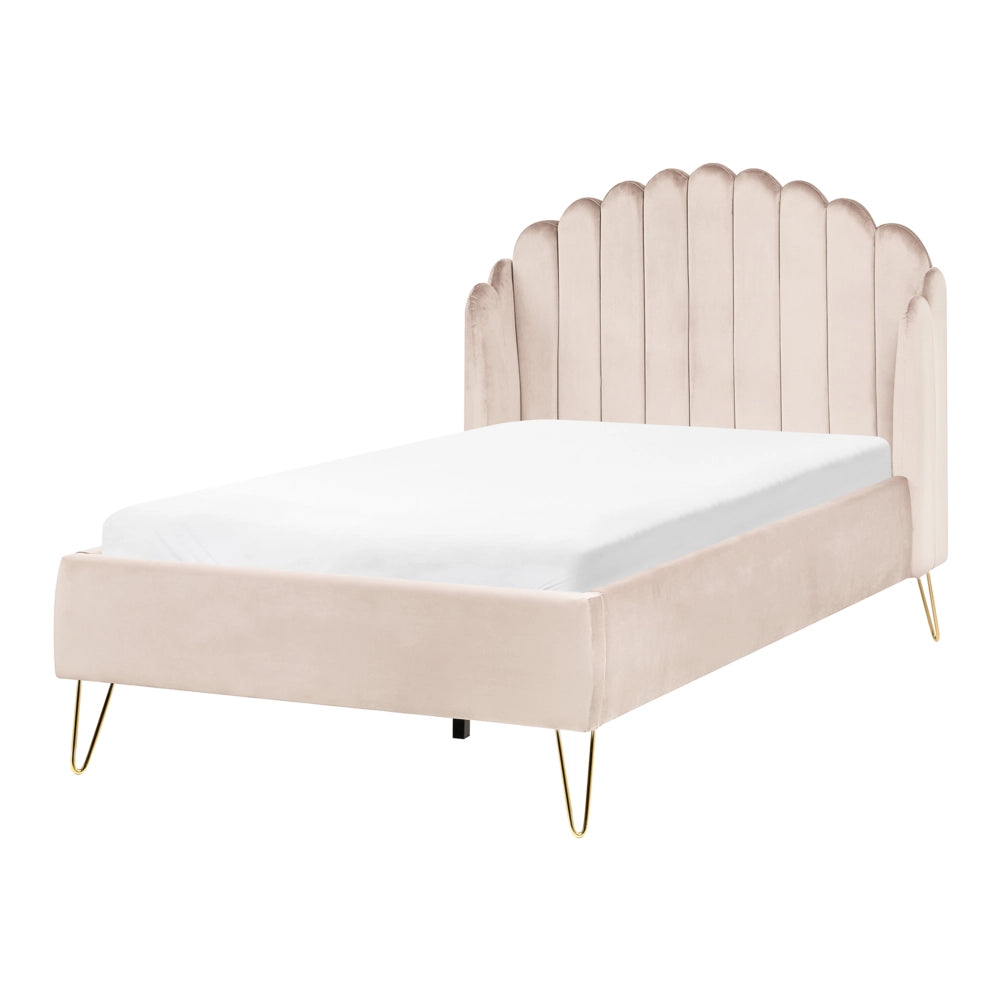 Letto matrimoniale con rete in tessuto beige 120 x 200 cm gambe in metallo testata retro capitonné