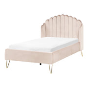 Letto matrimoniale con rete in tessuto beige 120 x 200 cm gambe in metallo testata retro capitonné