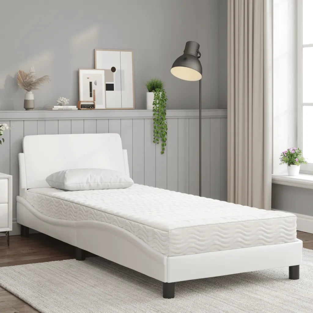 Letto con Materasso-Struttura Letto con Materasso Dover Bianco 90x190 cm in Similpelle