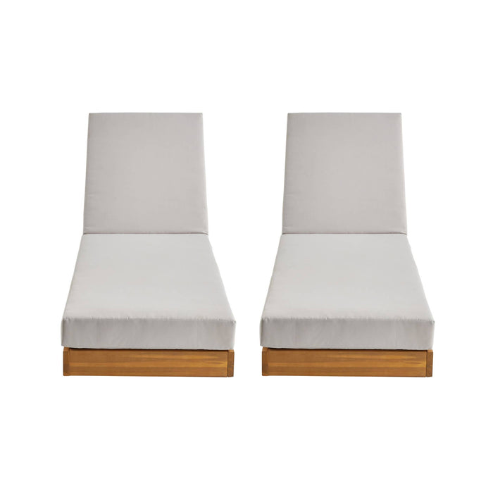 Set di 2 lettini prendisole in acacia e poliestere, 3 posizioni, beige