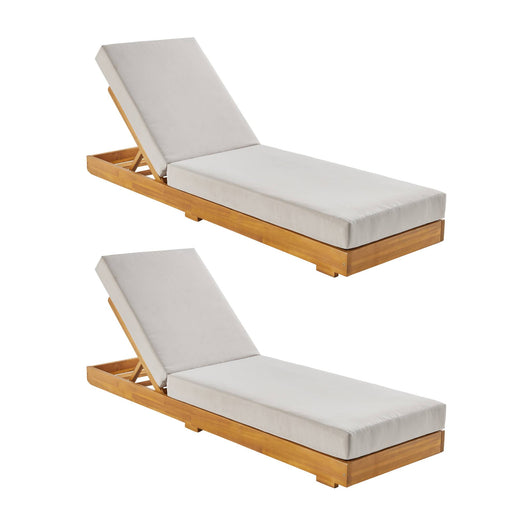 Set di 2 lettini prendisole in acacia e poliestere, 3 posizioni, beige
