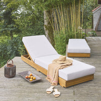 Set di 2 lettini prendisole in acacia e poliestere, 3 posizioni, beige