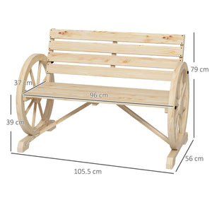 Panchina da Giardino 2 Posti 105,5x56x79 cm con Braccioli a Ruota di Carro in Legno a Doghe