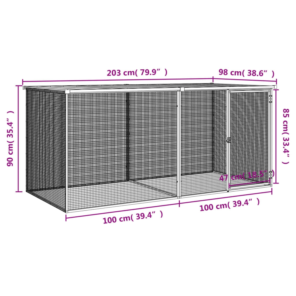 Recinto per pollaio con tetto 203 x 98 x 90 cm in acciaio zincato antracite 02_0043972