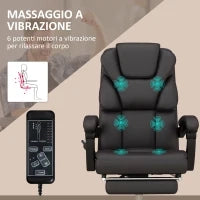 Poltrona da Ufficio Massaggiante in Finta Pelle con Poggiapiedi e Reclinazione, Marrone
