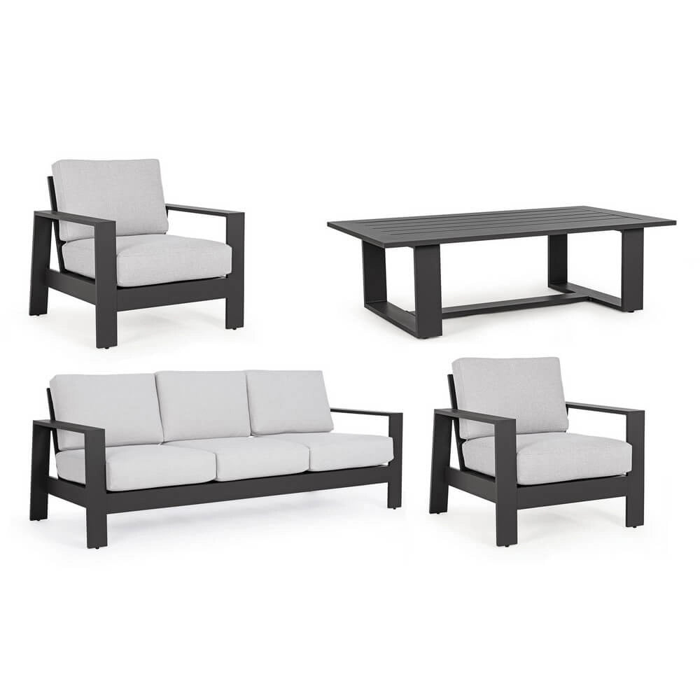 Set salotto 4 posti da esterno con cuscini in alluminio effetto legno - BALTIC