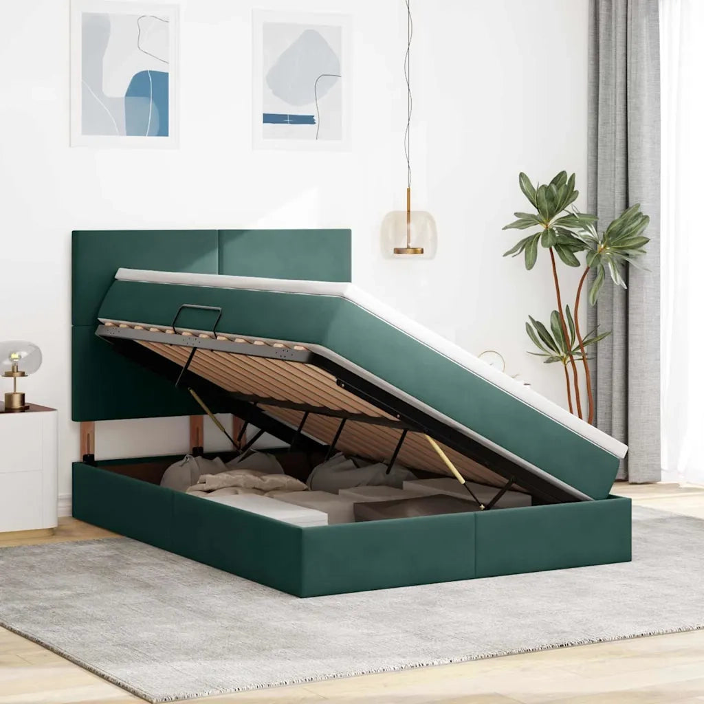 Letto con contenitore e materasso Verde Scuro 140 x 200 cm