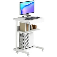Scrivania per computer con ruote, scrivania con vani 56 x 51 cm con cassetto, compartimento e supporto CPU, bianco