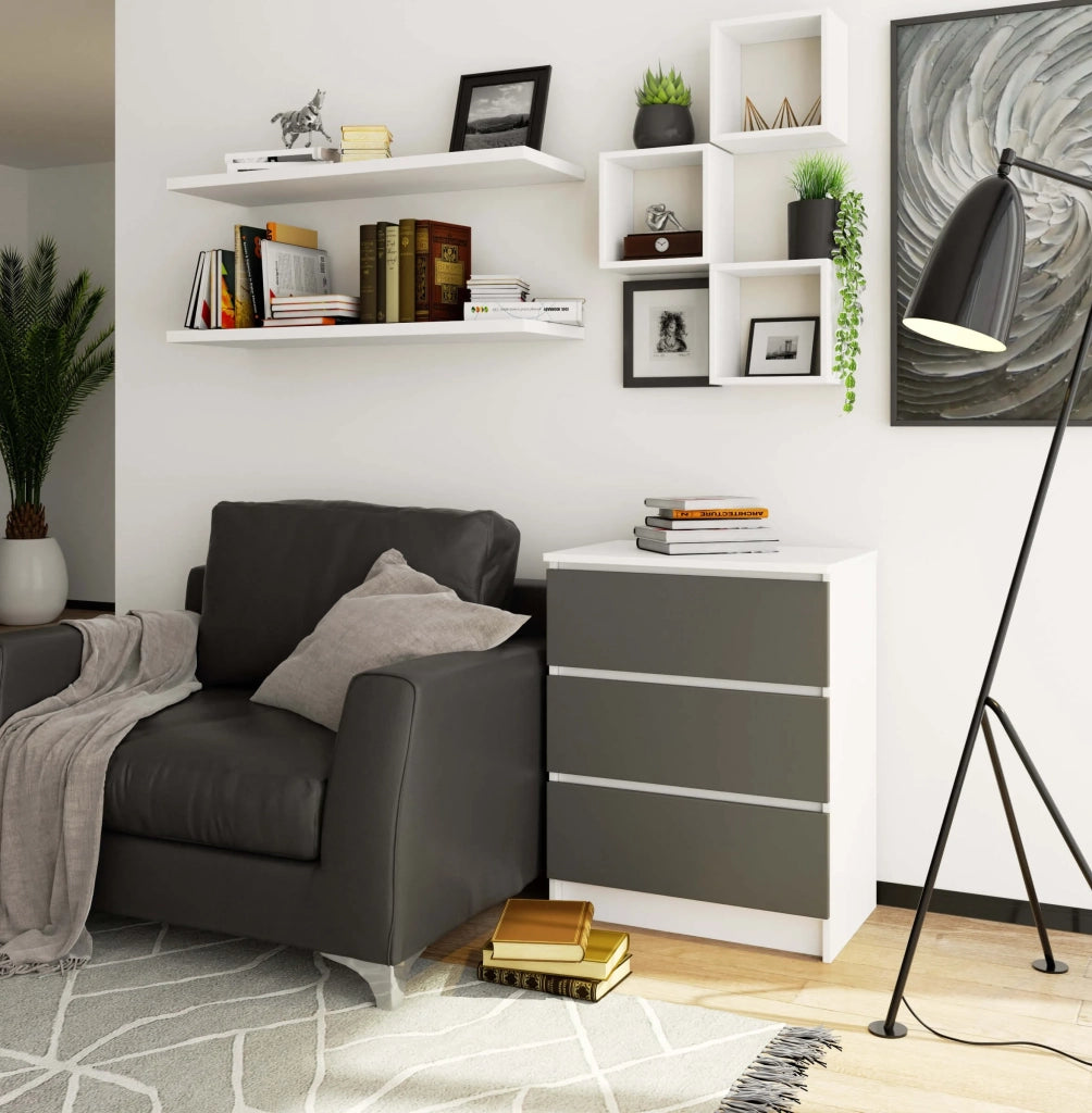 Cassettiera AKORD K60 Cassettiera Bianca 60 cm 3 cassetti inserto frontale Grigio Grafite 60x40x77 cm