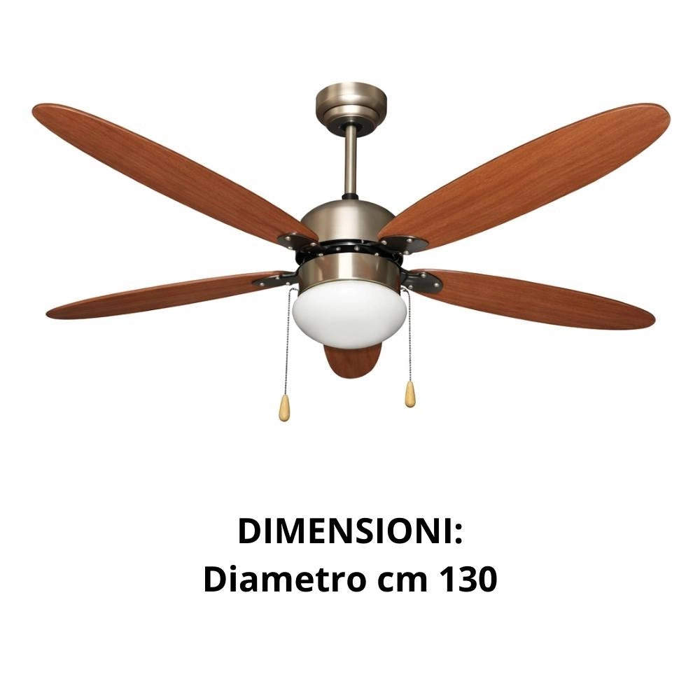 Ventilatore a soffitto di varie colorazioni con luce zephir 5 pale in legno, 3 velocità *** colore marrone, confezio...
