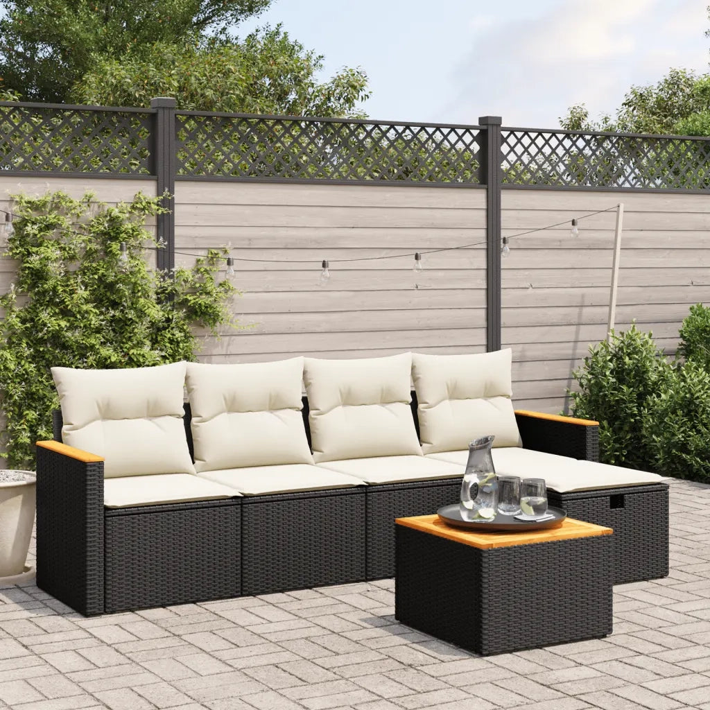Set Divano da Giardino 6 pz con Cuscini Nero in Polyrattan