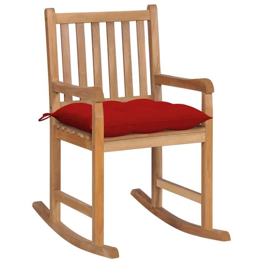 Sedia a Dondolo con Cuscino Rosso in Massello di Teak cod mxl 45615