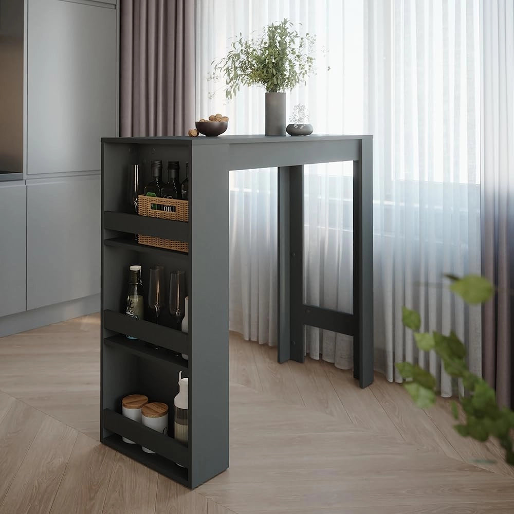 Tavolo da bar Repose, Antracite, 45 x 110 cm, con vani portaoggetti per la conservazione di utensili da cucina