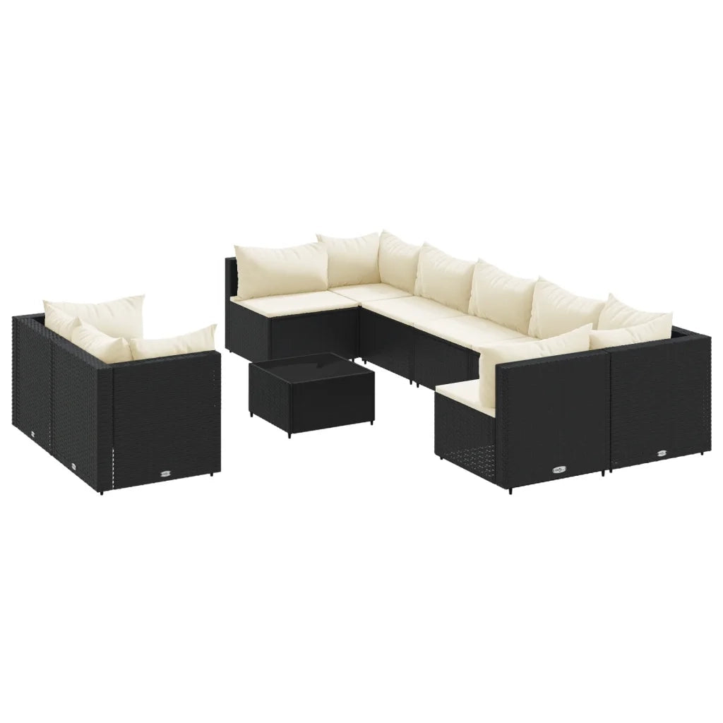 Set Divani da Giardino 10pz con Cuscini in Polyrattan Nero 3308304