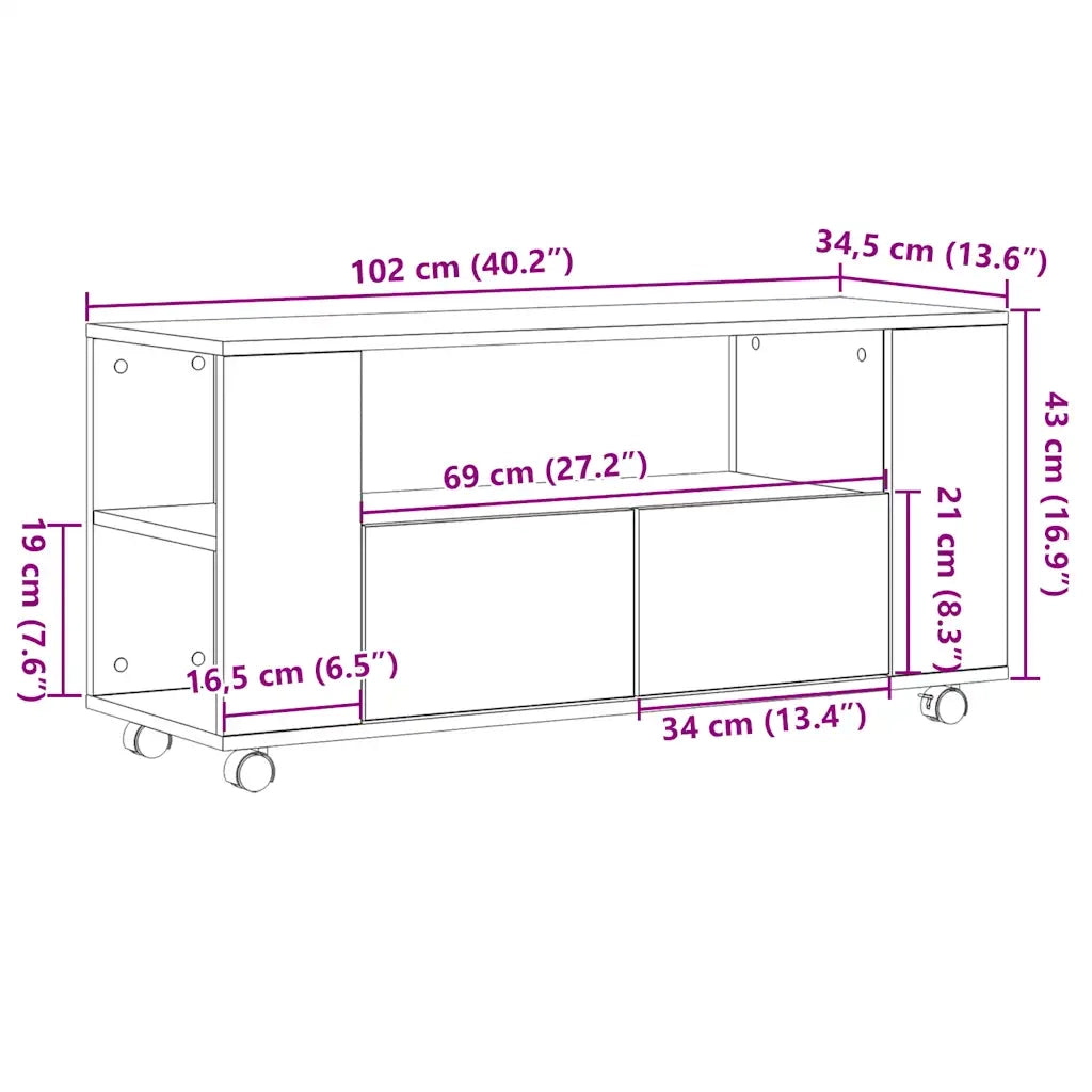Mobile TV Rovere Sonoma 102x34,5x43 cm in Legno Multistrato