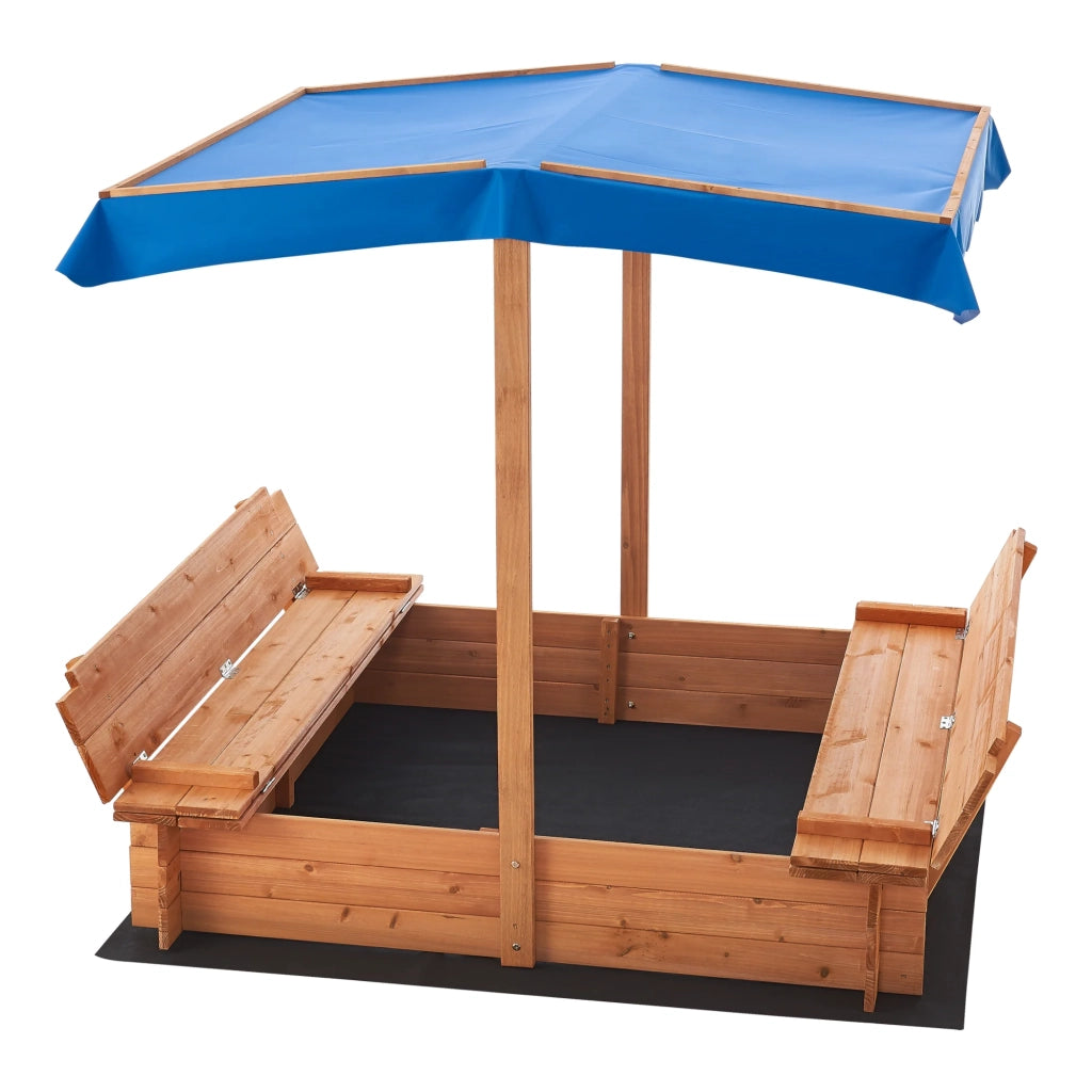 Sabbiera quadrata in legno con panchine pieghevoli e tetto 120 x 120 x 120 cm 03_0006394