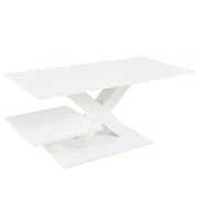Tavolino da caffè con doppio piano e gambe geometriche - per soggiorno - 100×48×45 cm - bianco
