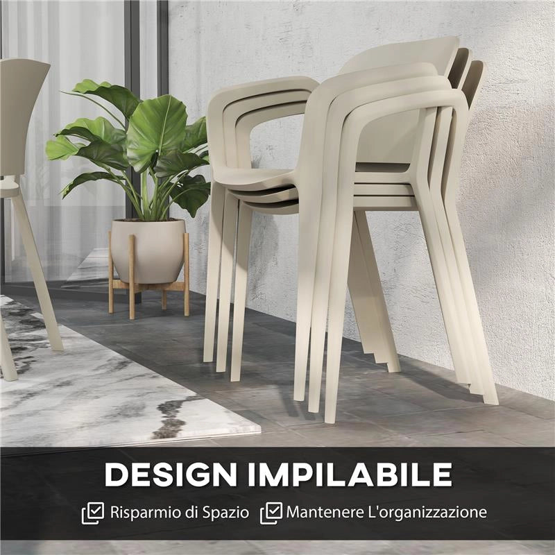 SET 4 SEDIE DA GIARDINO IMPILABILI IN PP DAL DESIGN MODERNO CON BRACCIOLI 60X56X75 CM BIANCO