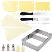 Stand per torta rettangolare, struttura estensibile, forma rettangolare per torte, acciaio inossidabile, adatto per torte, mousses, tiramisù. Set 19 pezzi giallo