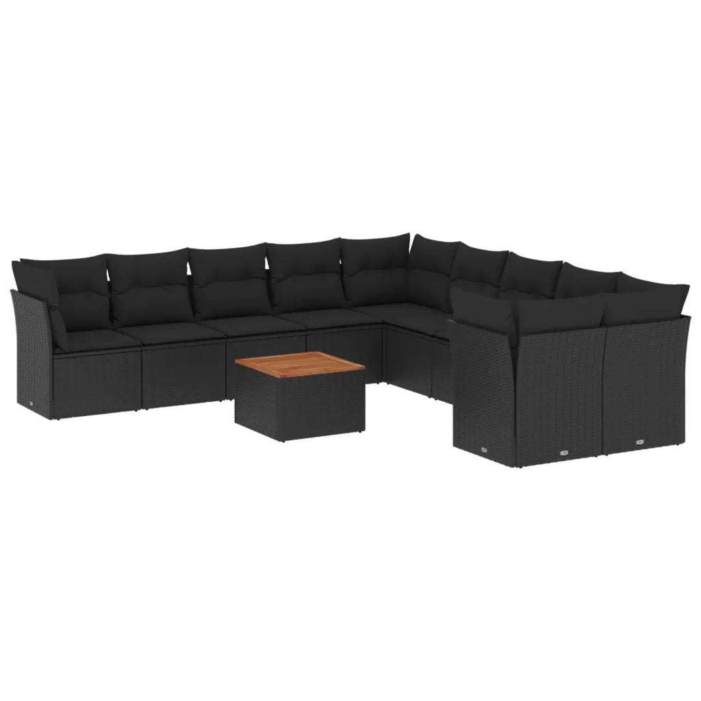 Set Divani da Giardino 11 pz con Cuscini in Polyrattan Nero 3223850