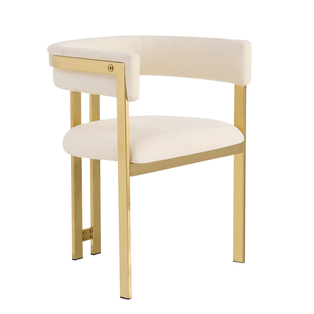 2 sedie da pranzo in chenille beige e oro, schienale semicircolare, struttura in metallo, set da 2