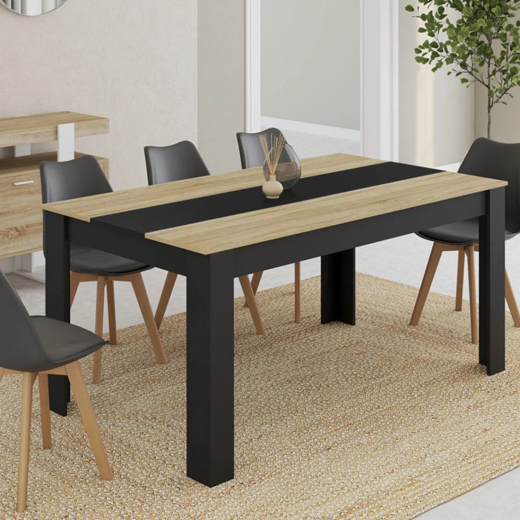 IDMarket - Tavolo da pranzo rettangolare GEORGIA per 8 persone in simil-faggio e nero 160 x 90 cm