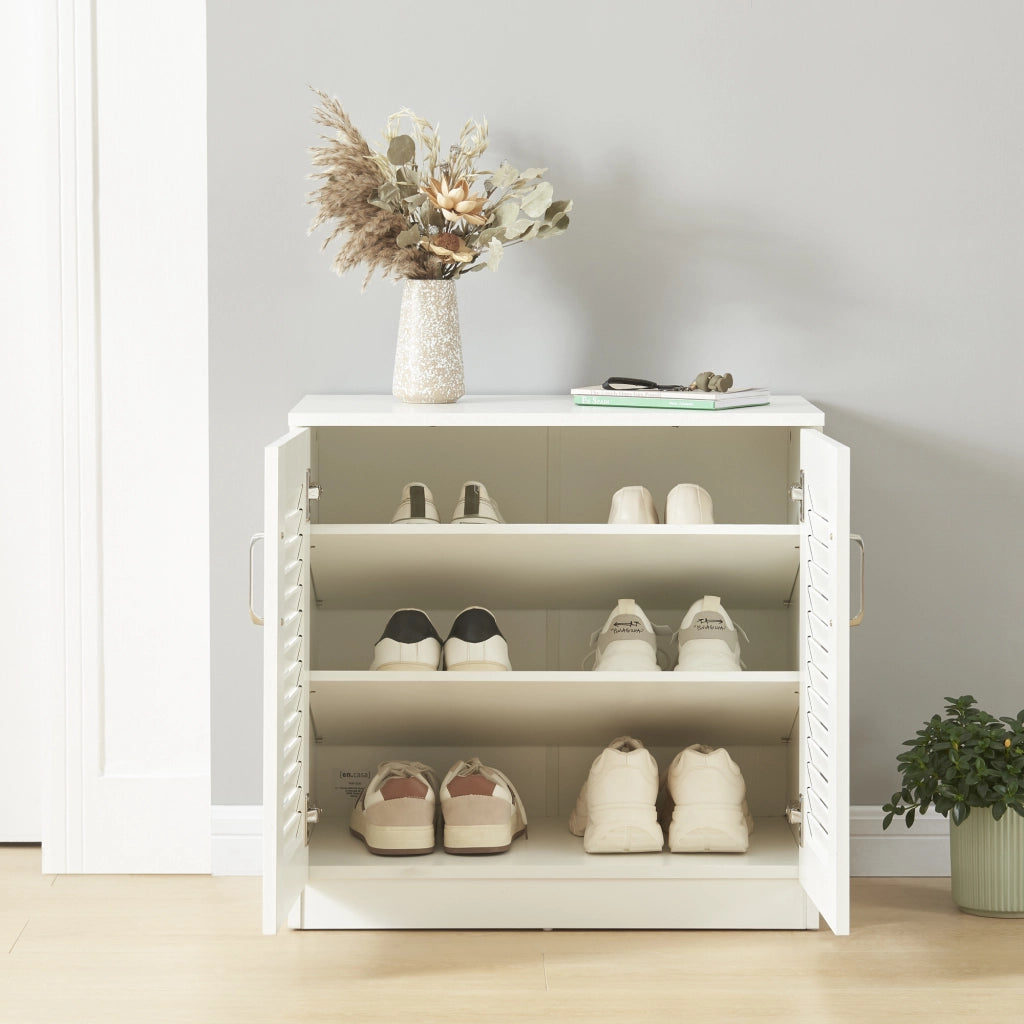 Armadio Scarpiera Løten con Ante a Persiana 62 x 63 x 36 cm Bianco [en.casa]