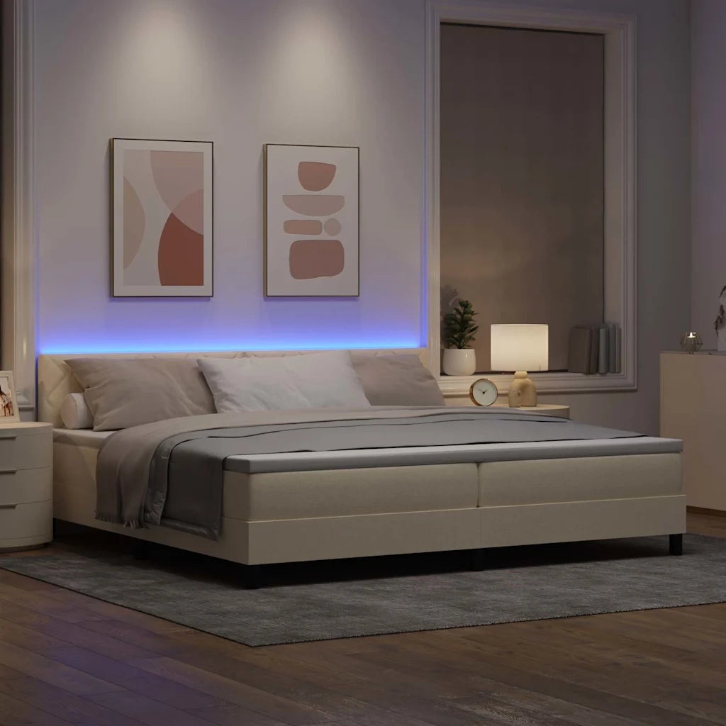Letto a molle con materasso con led Crema 200 x 200 cm Tessuto