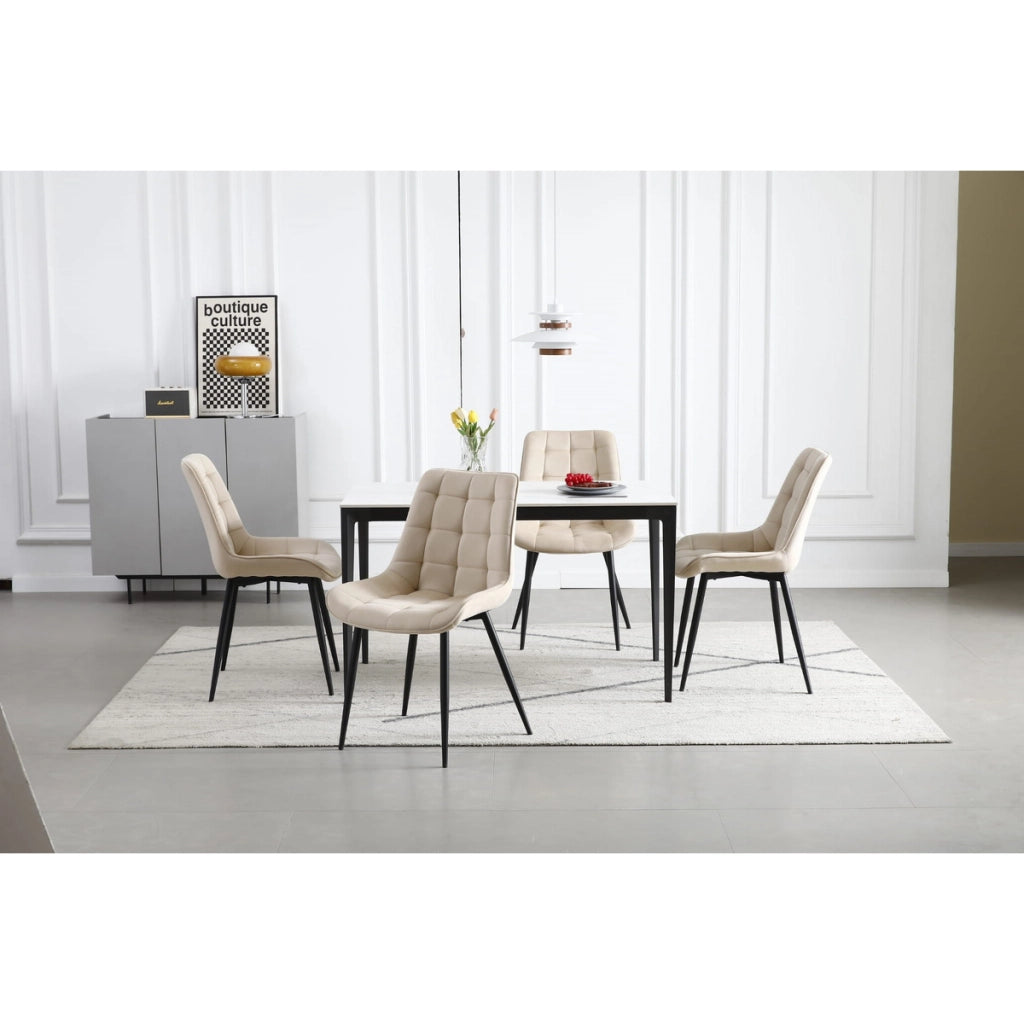 Set di 4 Sedie Bera in Velluto Beige con Gambe Nere