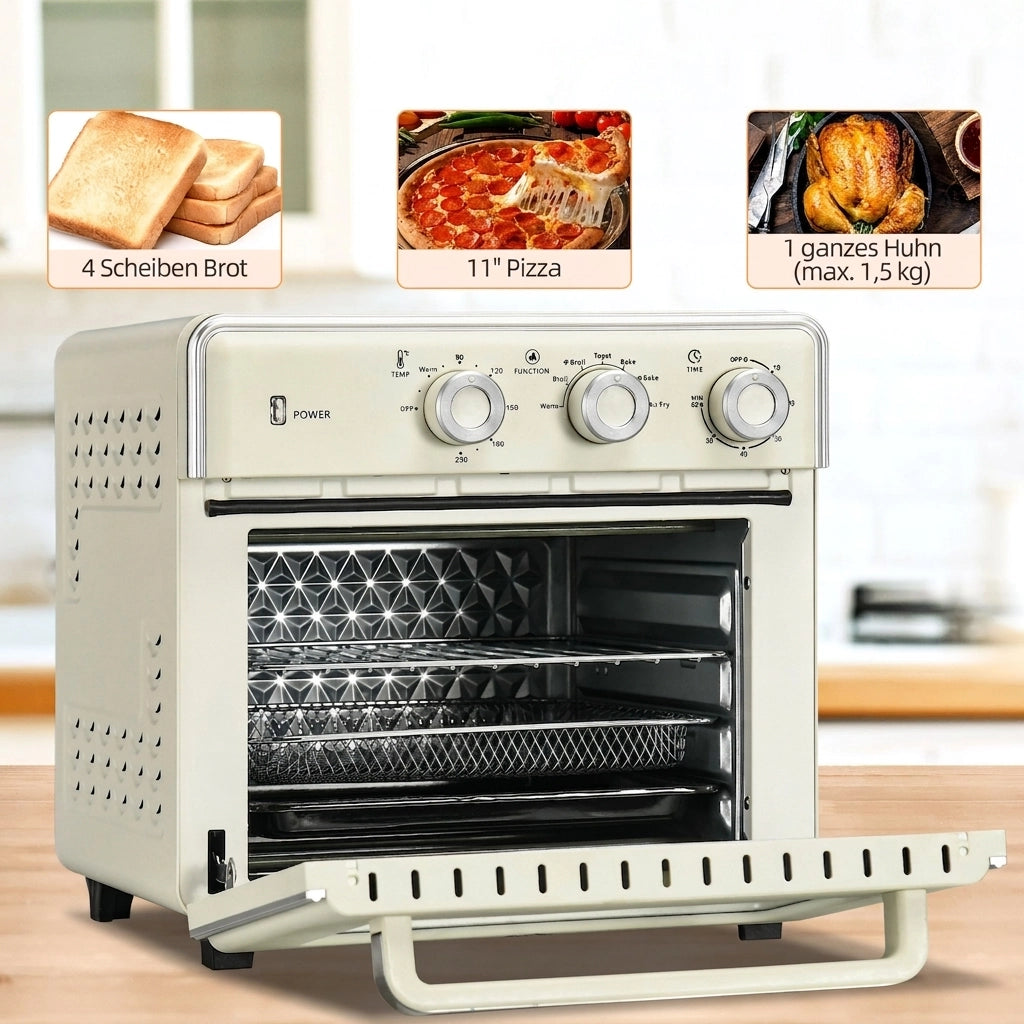 Mini Forno Ventilato 20 L 1400 W 7 in 1 con Temperatura 90-230°C; Timer 60 Min e Cestello