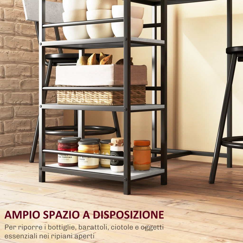 Set da Pranzo 3 Pezzi con Bancone Bar con Ripiani e 2 Sedie Alte con Schienale, Grigio Chiaro