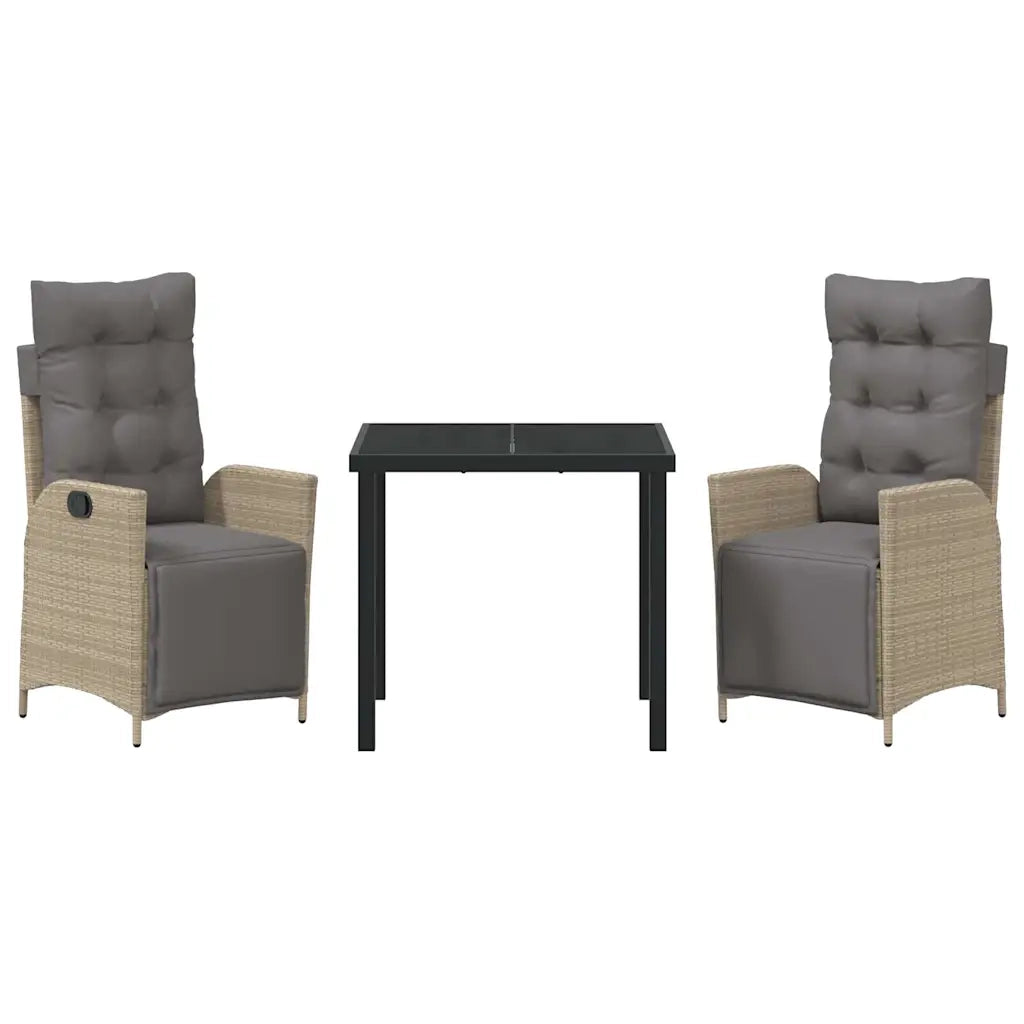 Set da Pranzo per Giardino con cuscino 3 pcs Beige polyrattan 3380561