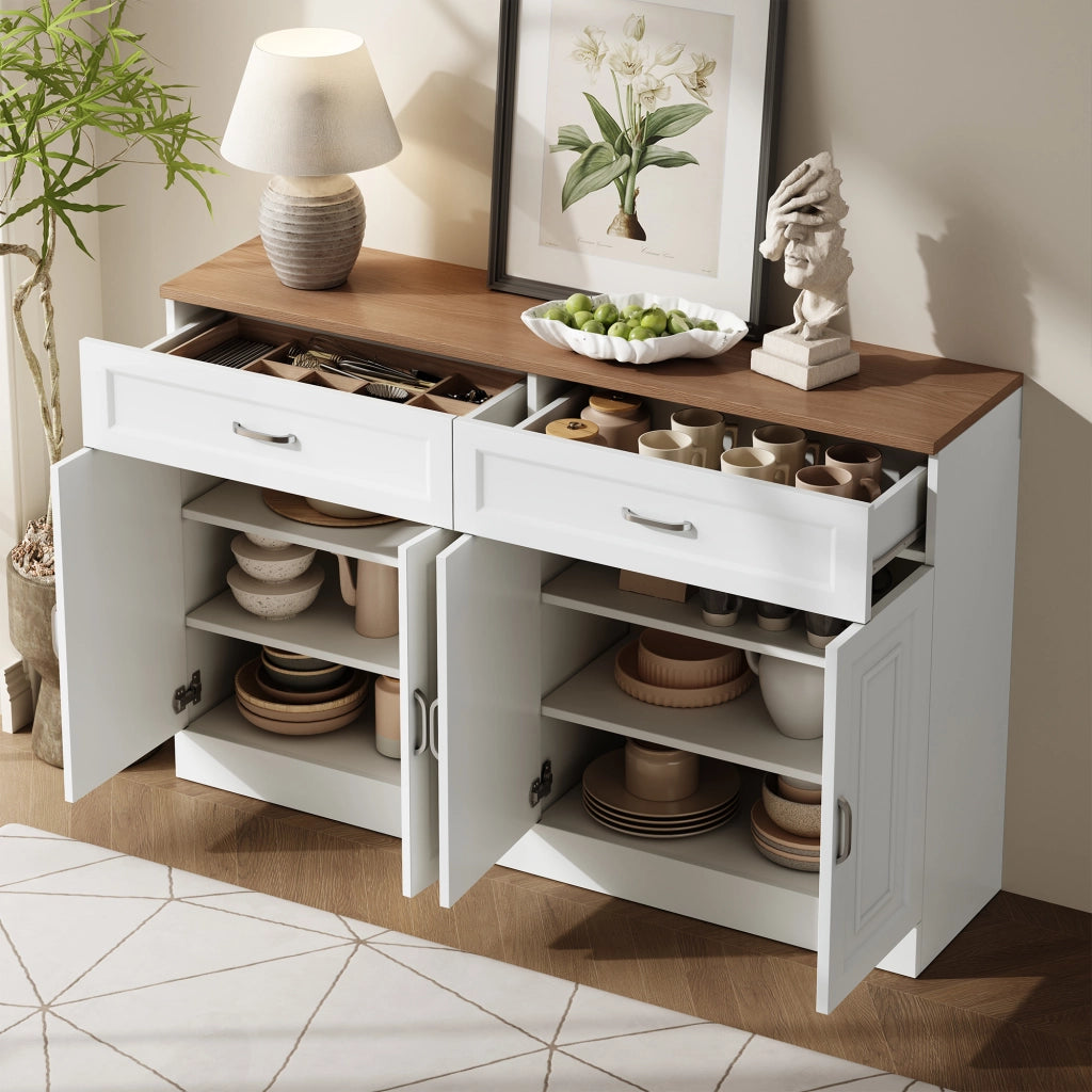 OKWISH Credenza con 4 ante e 2 cassetti, ripiani regolabili e dispositivo antiribaltamento, 120 x 35 x 80.5 cm