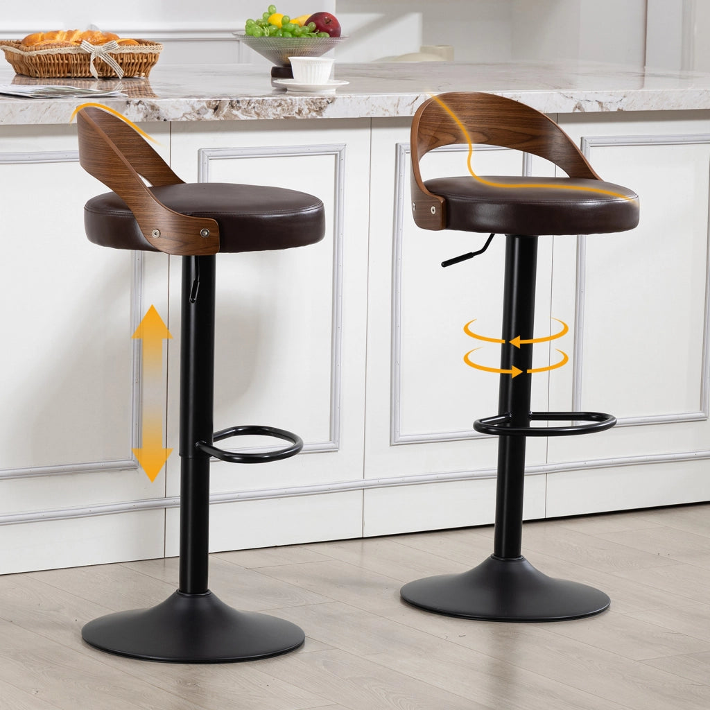BARHOCKER girevole 360° regolabile in altezza 2 pezzi PU marrone con schienale