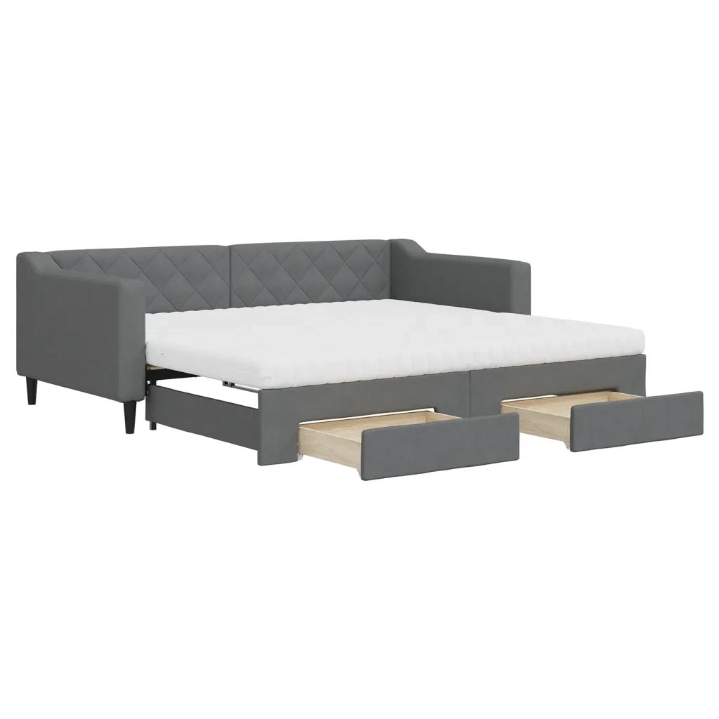 Divano Letto Estraibile Cassetti Grigio Scuro 90x190cm Tessuto