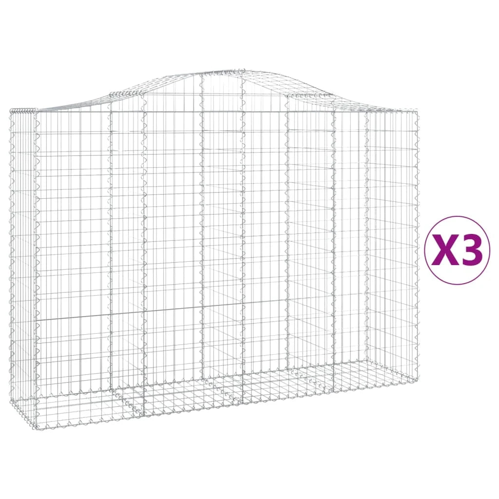 Cestini gabbioni recinzione a gabbia muro di contenimento ad arco 3 pezzi 200 x 50 x 140/160 cm ferro zincato argento 02_0040747