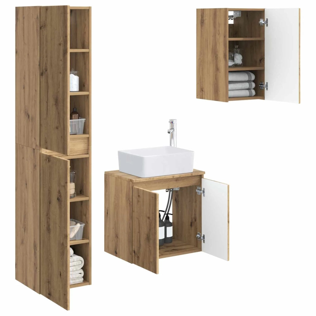 Set di mobili per il bagno 3 pz Rovere Artigianale 3406082